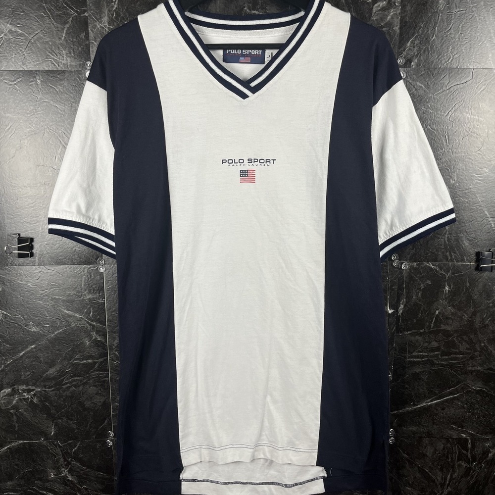 Polo Ralph Lauren Men's White Vtg Sport V Shirt Large -Flaws